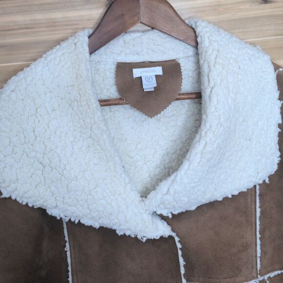 Chico's Jacket Women's S/M Tan Faux Suede Sherpa Logan Jacket 0/1 - Picture 2 of 12